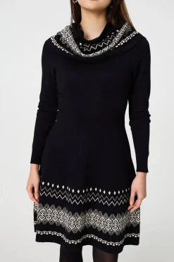 Aztec Print Removable Rollneck Knit Dress