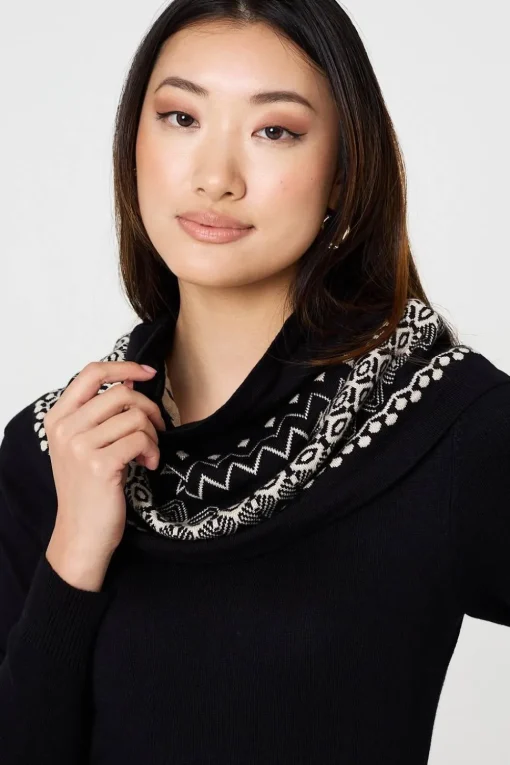 Aztec Print Removable Rollneck Knit Dress
