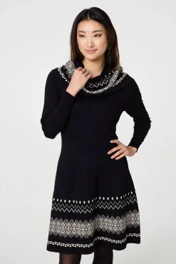 Aztec Print Removable Rollneck Knit Dress