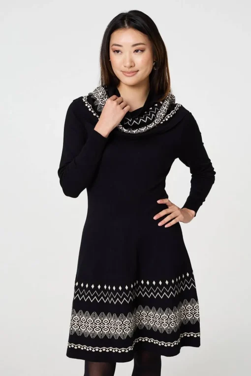 Aztec Print Removable Rollneck Knit Dress