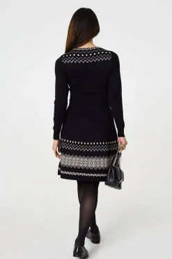 Aztec Print Removable Rollneck Knit Dress