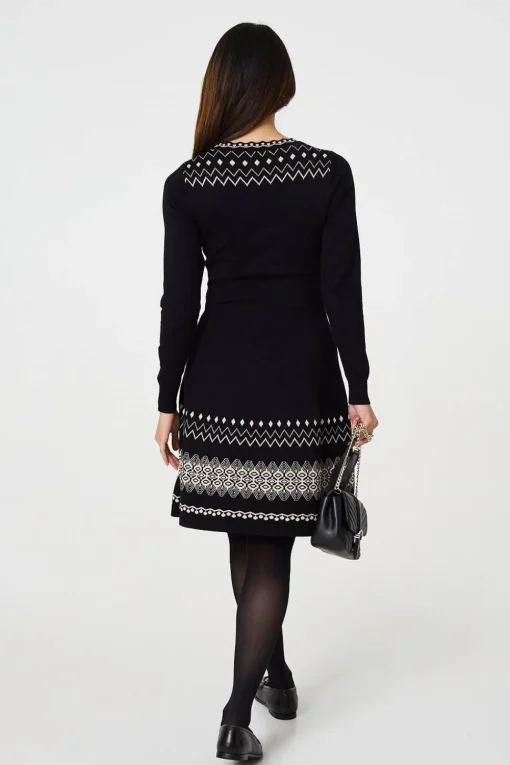 Aztec Print Removable Rollneck Knit Dress