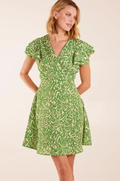 Aztec Wrap Ruffle Frill Sleeve Mini Dress
