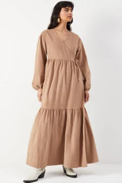 Baby Cord Wrap Midi Smock Dress
