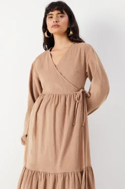 Baby Cord Wrap Midi Smock Dress