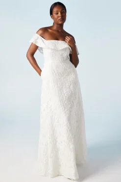 Bardot Jacquard Full Skirted Wedding Dress