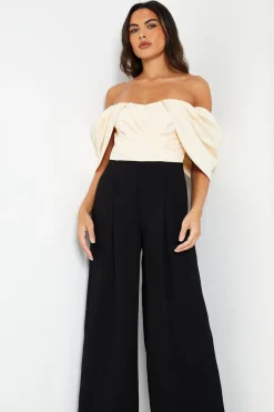 Bardot Jumpsuit With Pleated Bodice