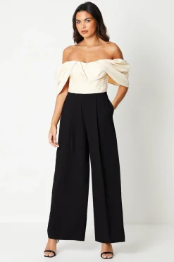 Bardot Jumpsuit With Pleated Bodice