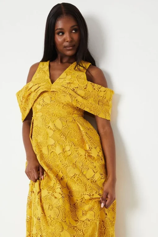 Bardot Panel Lace Midi Dress
