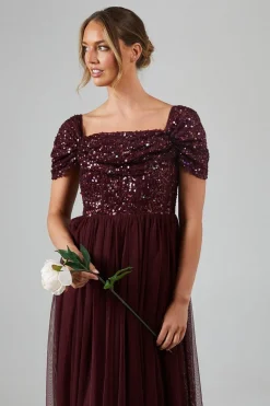 Bardot Sequin Tulle Bridesmaid Maxi Dress