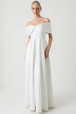 Bardot Structured Satin Full Skirted Wedding Dress