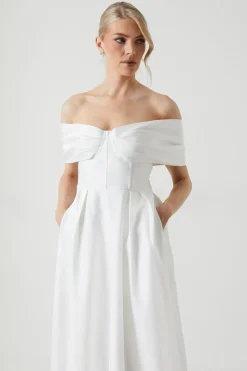 Bardot Structured Satin Full Skirted Wedding Dress