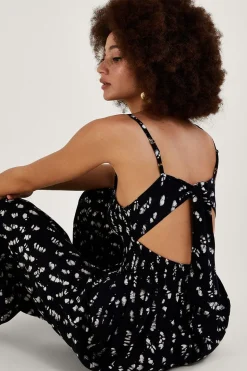 Batik Print Shirred Jumpsuit