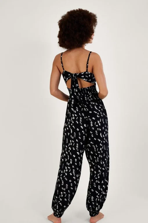 Batik Print Shirred Jumpsuit