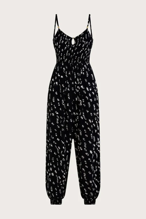 Batik Print Shirred Jumpsuit