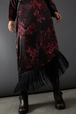 Batwing Asymmetric Midi Dress With Fringe