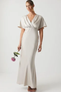 Batwing Sleeve Satin Fishtail Bridesmaid Dress