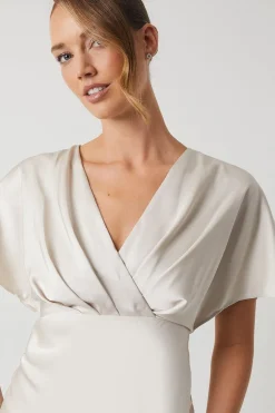 Batwing Sleeve Satin Fishtail Bridesmaid Dress