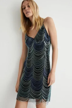 Beaded Tassel Ombre Mini Dress