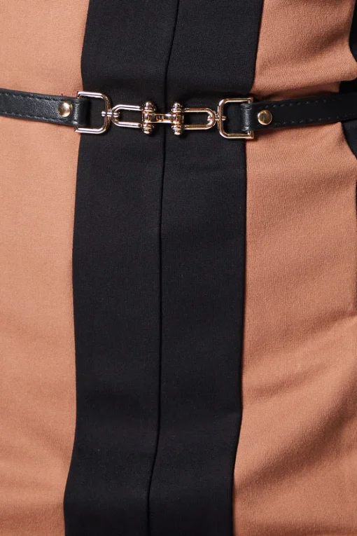 Beige Contrast Detail Ponte Shift Dress