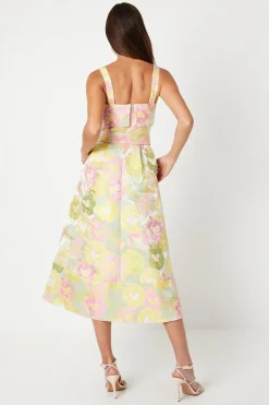 Belted Cami Top Jacquard Midi Dress