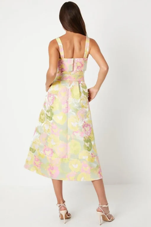 Belted Cami Top Jacquard Midi Dress