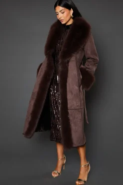 Belted Faux Fur Suedette Coat
