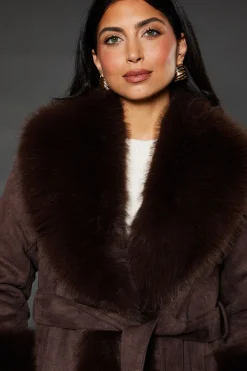 Belted Faux Fur Suedette Coat