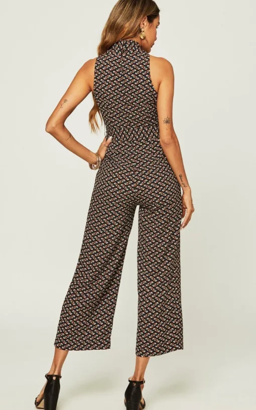 Belted Wrap Jumpsuit In Navy Mix Printed