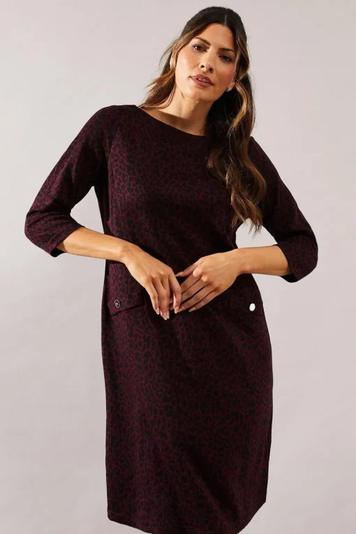 Berry Leopard Jacquard Ponte Shift Dress