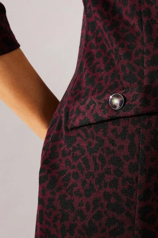 Berry Leopard Jacquard Ponte Shift Dress