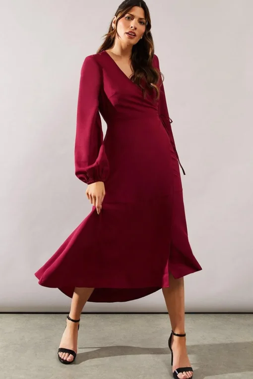 Berry Woven Wrap Dress