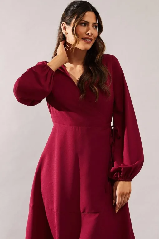 Berry Woven Wrap Dress
