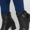Black Block Heel Buckle Boot In Wide Fit