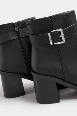 Black Block Heel Buckle Boot In Wide Fit