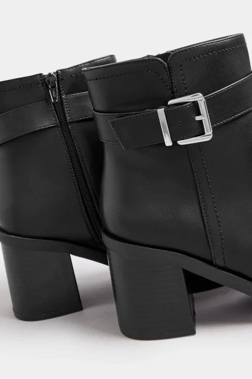 Black Block Heel Buckle Boot In Wide Fit