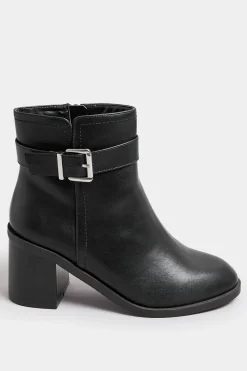 Black Block Heel Buckle Boot In Wide Fit