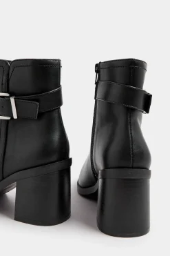 Black Block Heel Buckle Boot In Wide Fit