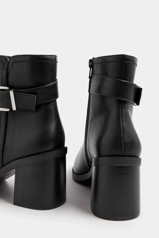Black Block Heel Buckle Boot In Wide Fit