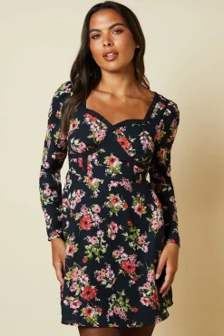 Black Ditsy Floral Lace front mini dress