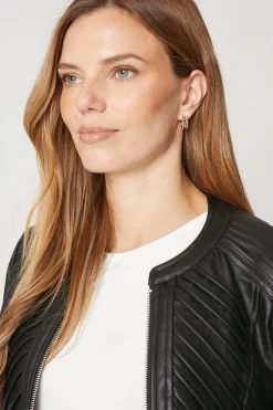 Black Faux Leather Pleat Detail Jacket