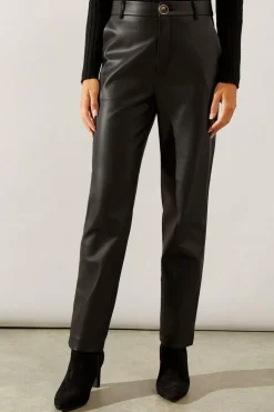 Black Faux Leather Straight Leg Trousers