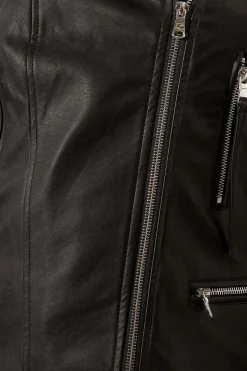 Black Faux Leather Tab Detail Biker Jacket