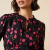 Black Floral Lace Trim Overhead Blouse