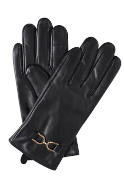 Black Horsebit Leather Gloves