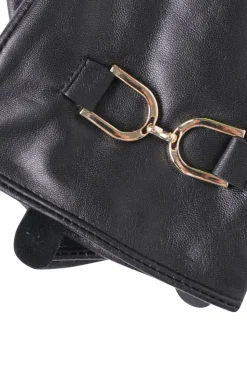 Black Horsebit Leather Gloves
