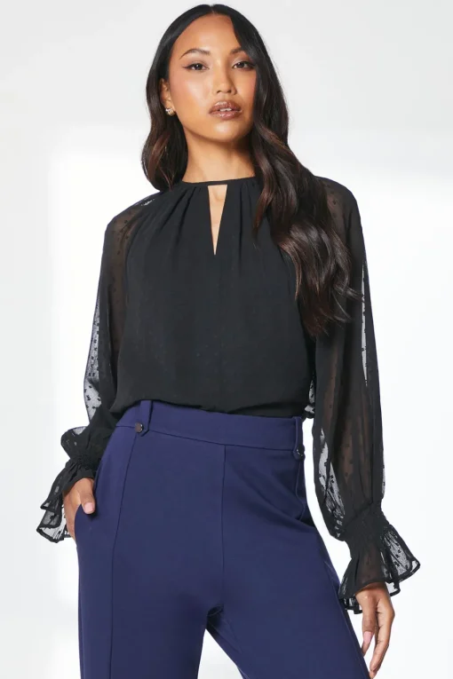 Black Keyhole Detail Dobby Top