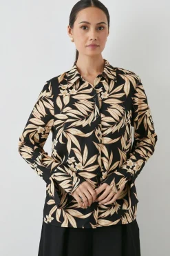 Black Leaf Wide Cuff Collared Shirt