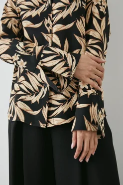 Black Leaf Wide Cuff Collared Shirt
