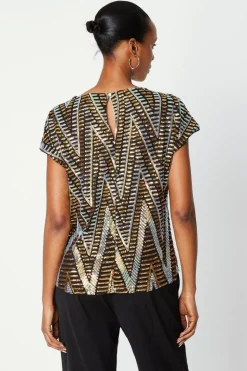 Black Multi Sequin Cold Shoulder Top